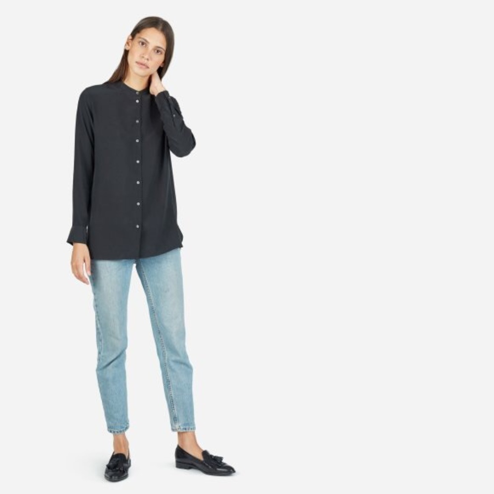 Everlane collarless relaxed silk button down